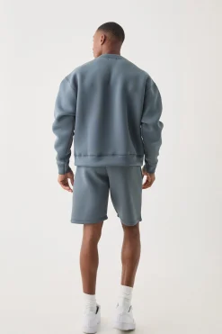 Oversized Boxy Bonded Scuba Sweater Short Tracksuit | BoohooMAN UK