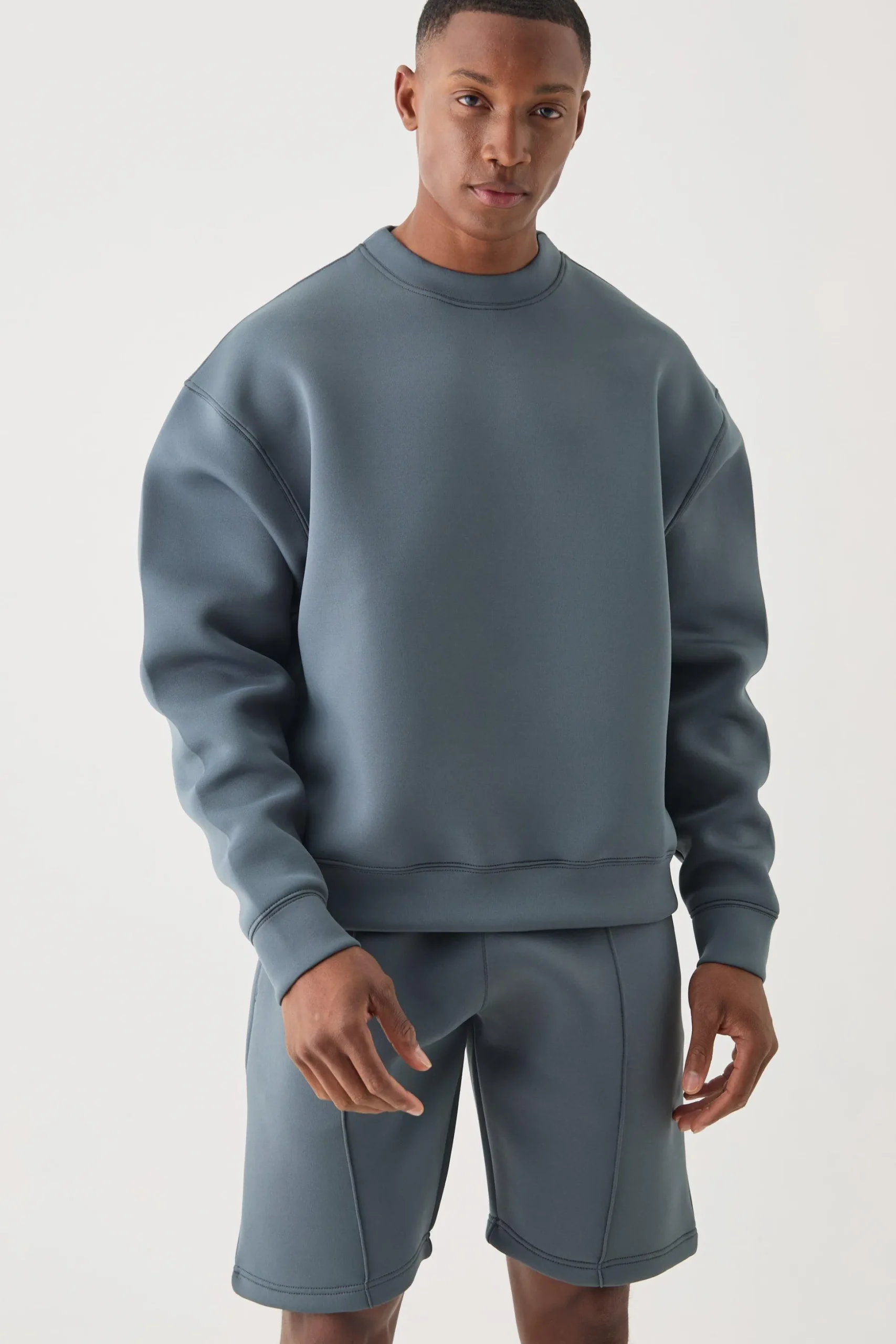 Oversized Boxy Bonded Scuba Sweater Short Tracksuit | BoohooMAN UK