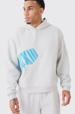 Oversized Boxy Borg Applique Hoodie | BoohooMAN UK