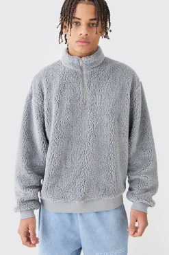 Oversized Boxy Borg Funnel Neck Sweatshirt | BoohooMAN UK