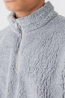 Oversized Boxy Borg Funnel Neck Sweatshirt | BoohooMAN UK