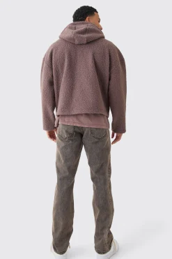 Oversized Boxy Boucle Borg Zip Thru Cargo Hoodie | BoohooMAN UK