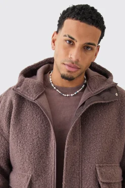 Oversized Boxy Boucle Borg Zip Thru Cargo Hoodie | BoohooMAN UK