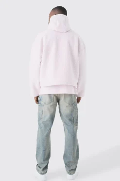 Oversized Boxy Boucle Borg Zip Thru Cargo Hoodie | BoohooMAN UK