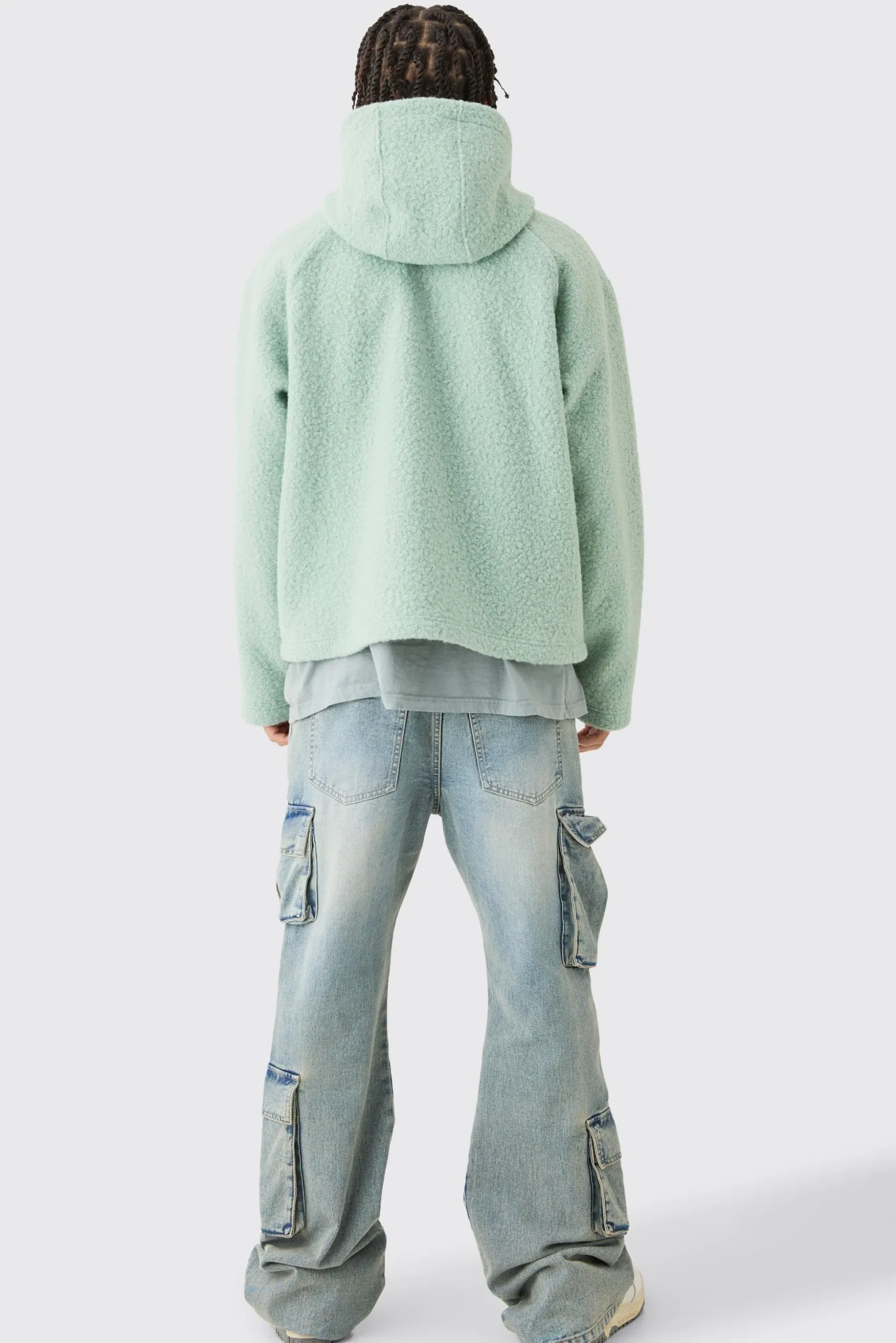 Oversized Boxy Boucle Borg Zip Thru Hoodie | BoohooMAN UK
