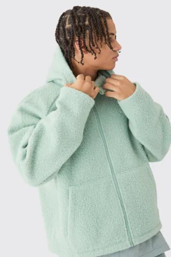 Oversized Boxy Boucle Borg Zip Thru Hoodie | BoohooMAN UK