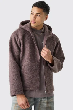 Oversized Boxy Boucle Borg Zip Thru Hoodie | BoohooMAN UK