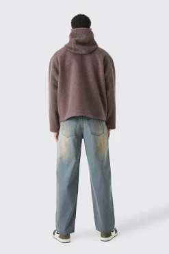 Oversized Boxy Boucle Borg Zip Thru Hoodie | BoohooMAN UK