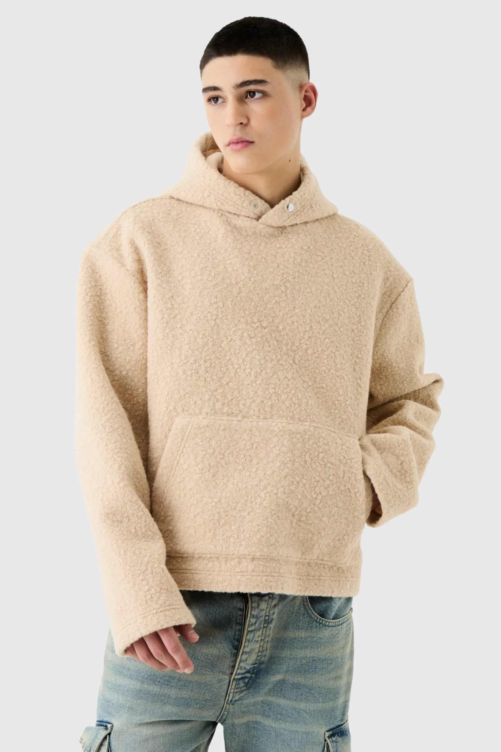 Oversized Boxy Boucle Borg Hoodie | BoohooMAN UK