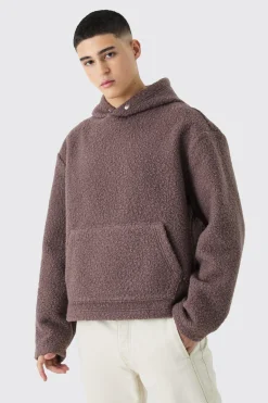 Oversized Boxy Boucle Borg Hoodie | BoohooMAN UK