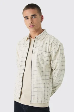 Oversized Boxy Boucle Check Zip Overshirt | BoohooMAN UK