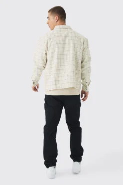 Oversized Boxy Boucle Check Zip Overshirt | BoohooMAN UK