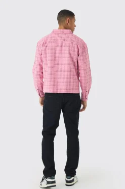 Oversized Boxy Boucle Check Zip Overshirt | BoohooMAN UK