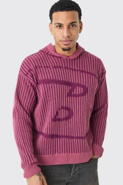 Oversized Boxy Branded Knitted Hoodie | BoohooMAN UK