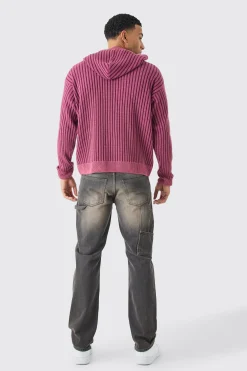 Oversized Boxy Branded Knitted Hoodie | BoohooMAN UK