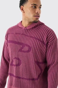 Oversized Boxy Branded Knitted Hoodie | BoohooMAN UK