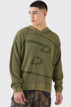 Oversized Boxy Branded Knitted Hoodie | BoohooMAN UK