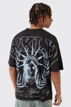 Oversized Boxy Brklyn Over The Seams Print T-Shirt | BoohooMAN UK