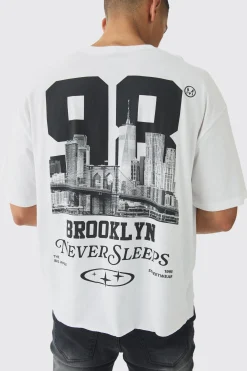 Oversized Boxy Brooklyn Back Print T-Shirt | BoohooMAN UK