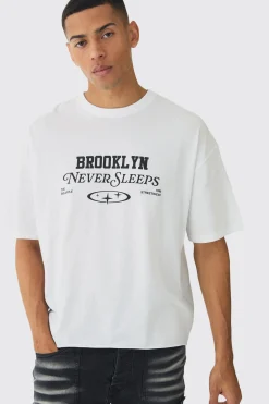 Oversized Boxy Brooklyn Back Print T-Shirt | BoohooMAN UK