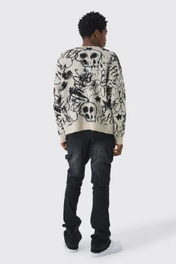 Oversized Boxy Brushed All Over Jacquard Knitted Cardigan | BoohooMAN UK