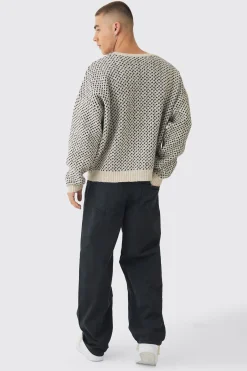 Oversized Boxy Brushed Face All Over Jacquard Jumper | BoohooMAN UK