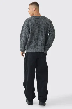 Oversized Boxy Brushed Face All Over Jacquard Jumper | BoohooMAN UK