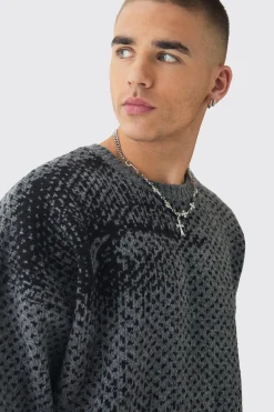 Oversized Boxy Brushed Face All Over Jacquard Jumper | BoohooMAN UK