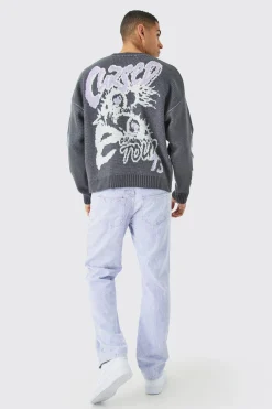 Oversized Boxy Brushed Graphic Knitted Jumper | BoohooMAN UK