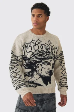 Oversized Boxy Brushed Mono Renneissance Knitted Jumper | BoohooMAN UK
