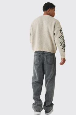 Oversized Boxy Brushed Mono Renneissance Knitted Jumper | BoohooMAN UK