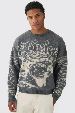 Oversized Boxy Brushed Mono Renaissance Knitted Jumper | BoohooMAN UK