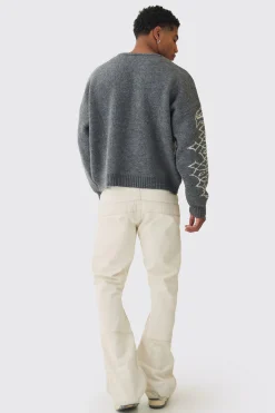 Oversized Boxy Brushed Mono Renaissance Knitted Jumper | BoohooMAN UK