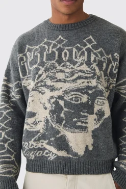Oversized Boxy Brushed Mono Renaissance Knitted Jumper | BoohooMAN UK