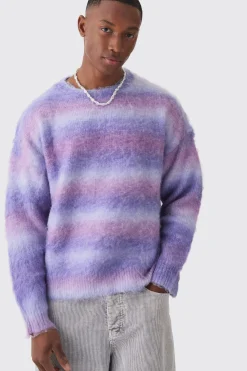 Oversized Boxy Brushed Stripe Knitted Jumper | BoohooMAN UK