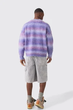 Oversized Boxy Brushed Stripe Knitted Jumper | BoohooMAN UK