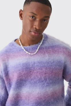 Oversized Boxy Brushed Stripe Knitted Jumper | BoohooMAN UK