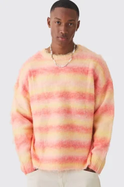 Oversized Boxy Brushed Stripe Knitted Jumper | BoohooMAN UK