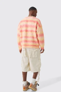 Oversized Boxy Brushed Stripe Knitted Jumper | BoohooMAN UK