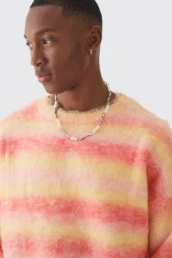 Oversized Boxy Brushed Stripe Knitted Jumper | BoohooMAN UK