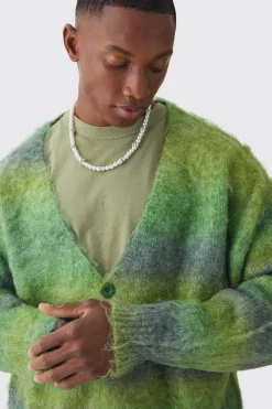 Oversized Boxy Brushed Stripe Knitted Cardigan | BoohooMAN UK