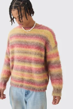 Oversized Boxy Brushed Stripe Knitted Jumper | BoohooMAN UK