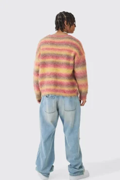 Oversized Boxy Brushed Stripe Knitted Jumper | BoohooMAN UK