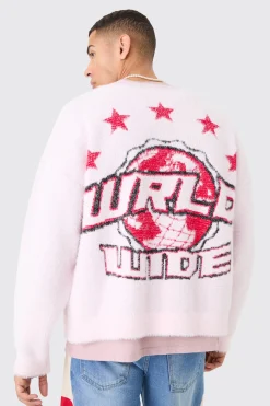 Oversized Boxy Brushed Varsity Knit Cardigan | BoohooMAN UK