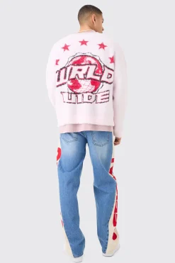 Oversized Boxy Brushed Varsity Knit Cardigan | BoohooMAN UK