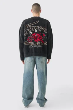 Oversized Boxy Brushed Varsity Knit Cardigan | BoohooMAN UK