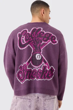 Oversized Boxy Brushed Varsity Knit Cardigan | BoohooMAN UK