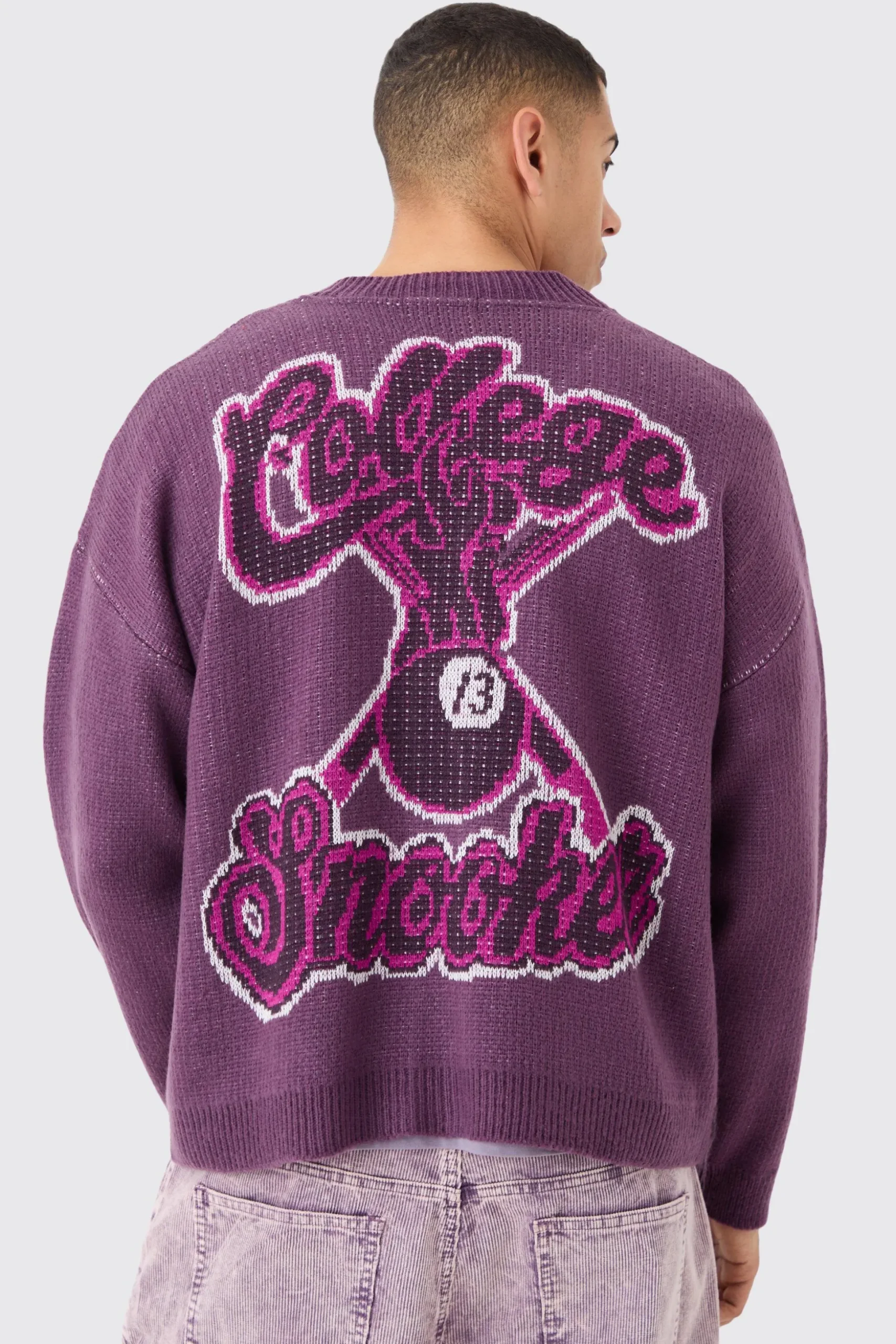 Oversized Boxy Brushed Varsity Knit Cardigan | BoohooMAN UK