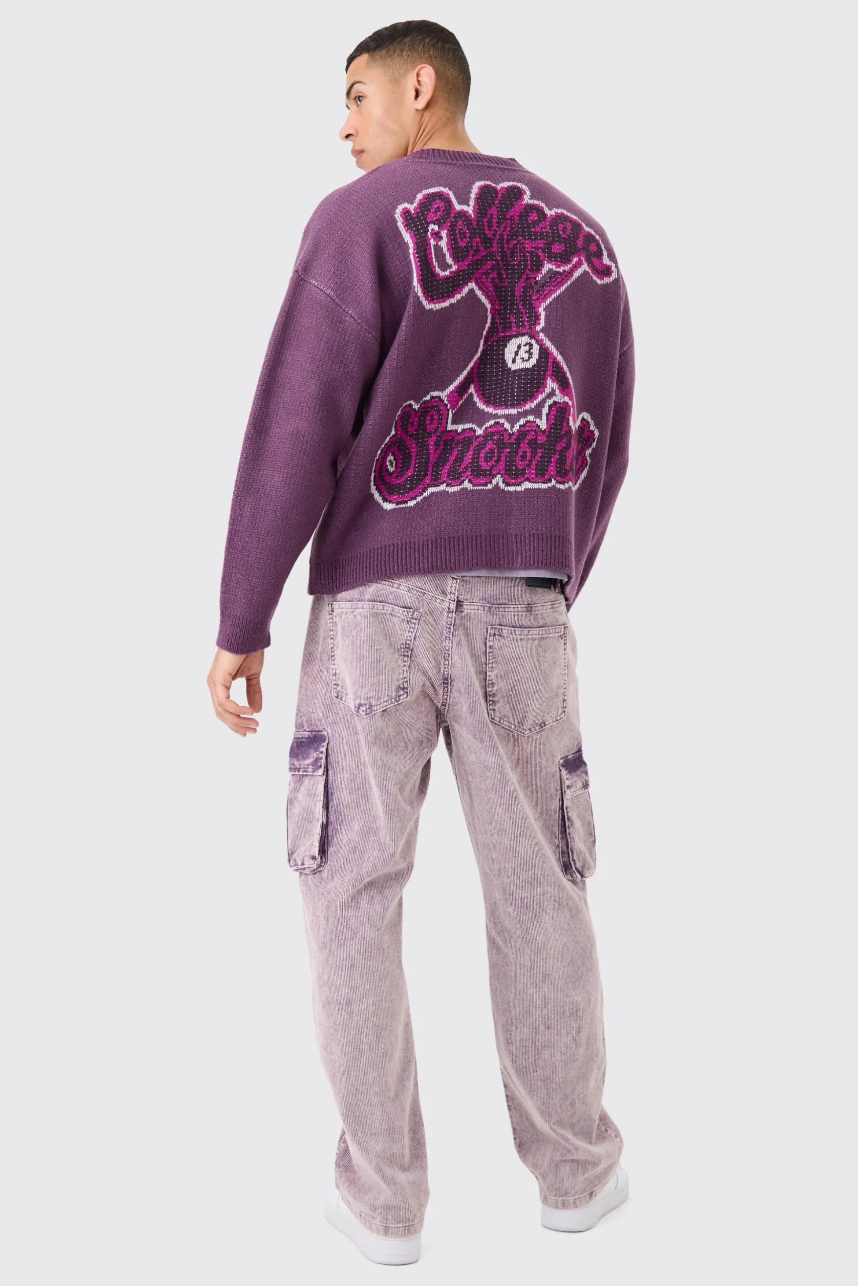 Oversized Boxy Brushed Varsity Knit Cardigan | BoohooMAN UK
