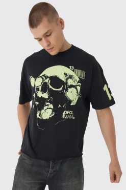 Oversized Boxy Butterfly Skull Print T-Shirt | BoohooMAN UK